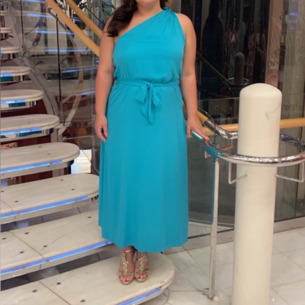 ANTONIO MELANI Turquoise One-Shoulder Dress